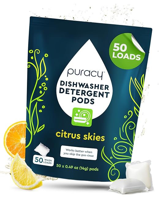 Puracy Dishwasher Pods, Natural Dishwasher Detergent, Citrus Skies Dish tabs by Puracy