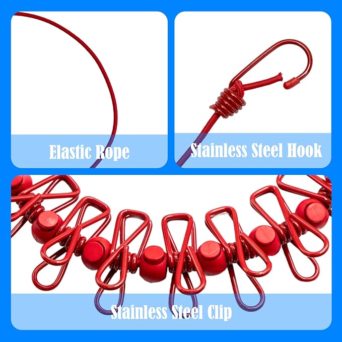 2 Pack Camping Clothesline Portable 12 Clothespins, Retractable Clothes Line - Image 2