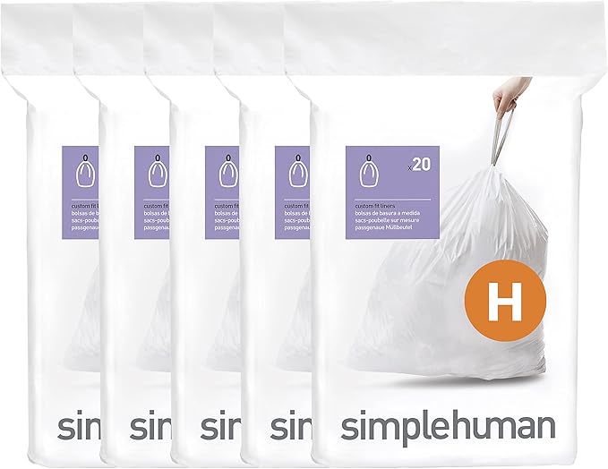 simplehuman Code H 100 Count, Dispenser Pack Custom Fit Liners, Drawstring by Simplehuman