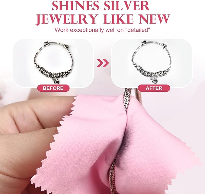 SEVENWELL 100pcs Jewelry Cleaning Cloth Pink Polishing Cloth - Image 3