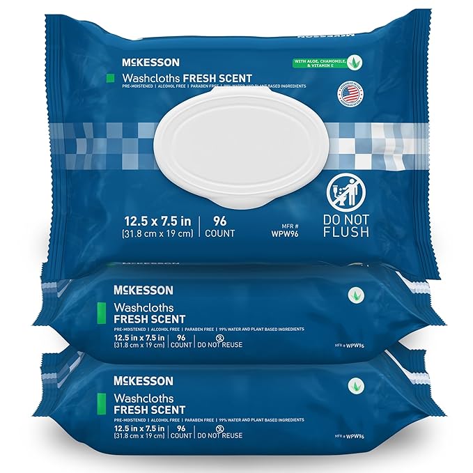 McKesson Washcloth Wipes for Adults, Scented Disposable Wash Cloths for Body by McKesson