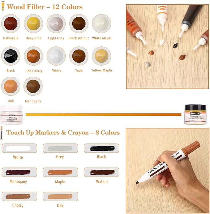 Lifreer Wood Repair Kit, Touch Up Marker, Wood Putty, Wood Crayon - Image 3