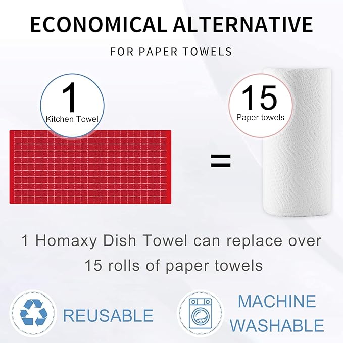 Homaxy 100% Cotton Terry Kitchen Towels, Checkered Designed, Soft and Super - Image 9