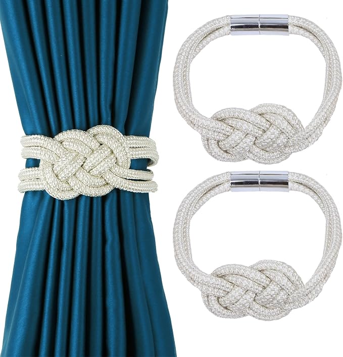 2 Pack Magnetic Curtain Tiebacks, Hand Weave Rope Knot Decorative Curtain by HedongHexi