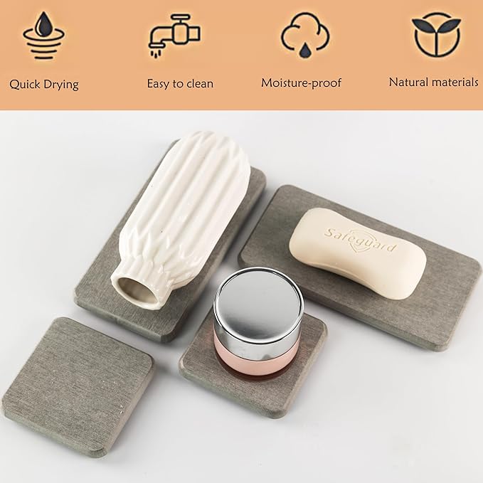 Set of 4 Water Absorbent Diatomite Coasters, Diatomaceous Earth Kitchen Soap - Image 2