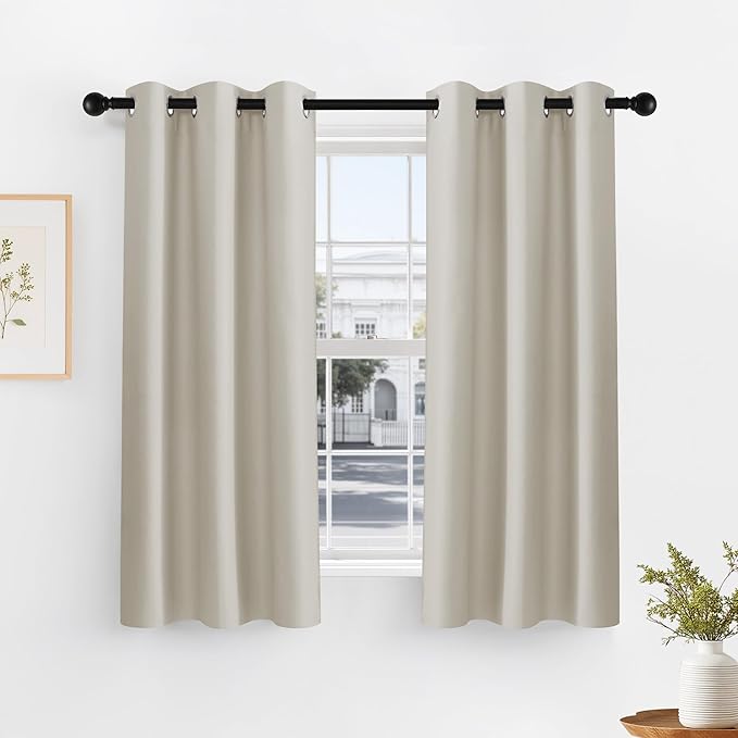 PONY DANCE Cream Blackout Curtains 45 inch Length 2 Panel Set- Thermal by PONYDANCE