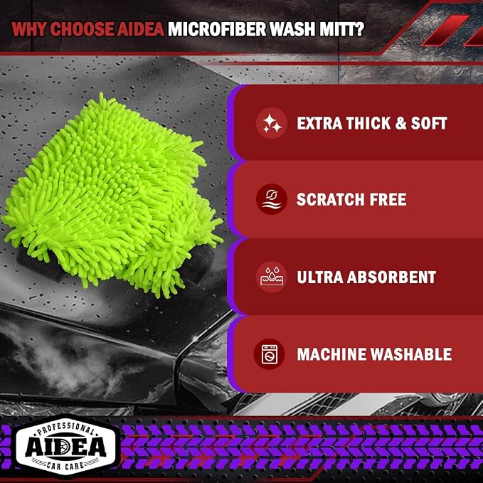 AIDEA Car Wash Mitt Microfiber, 2PK Scratch Free Lint-Free, Premium Chenille - Image 3