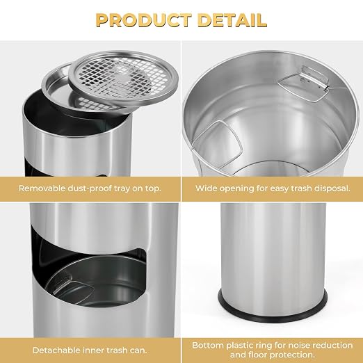 Trash Can Outdoor Waste Container Round Stainless Steel Trash Can - Image 5