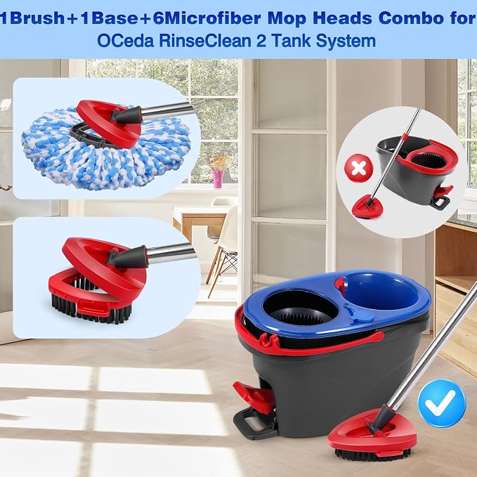 Mop Replacement Heads 6 Pcs & 1 Scrub Brush & 1 Base Combo, Spin Mop - Image 2