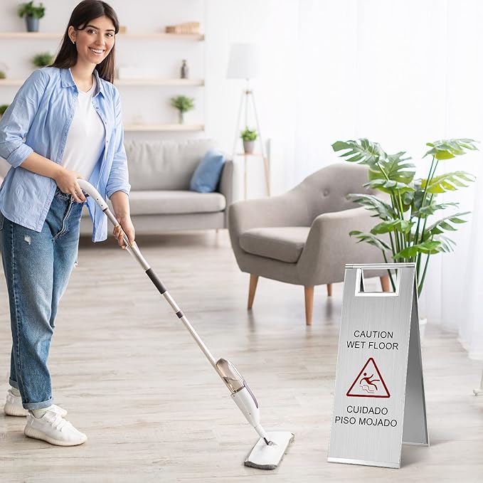 LEIFIDE 4 Pcs Stainless Steel Wet Floor Caution Sign Bulk 8.8 Pound Portable - Image 7