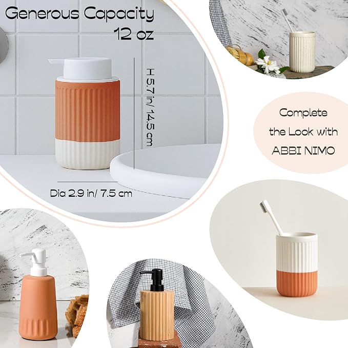 2 Pack Hand Dipped Terracotta Ceramic Foam Soap Dispenser, 12 oz Rippled - Image 5