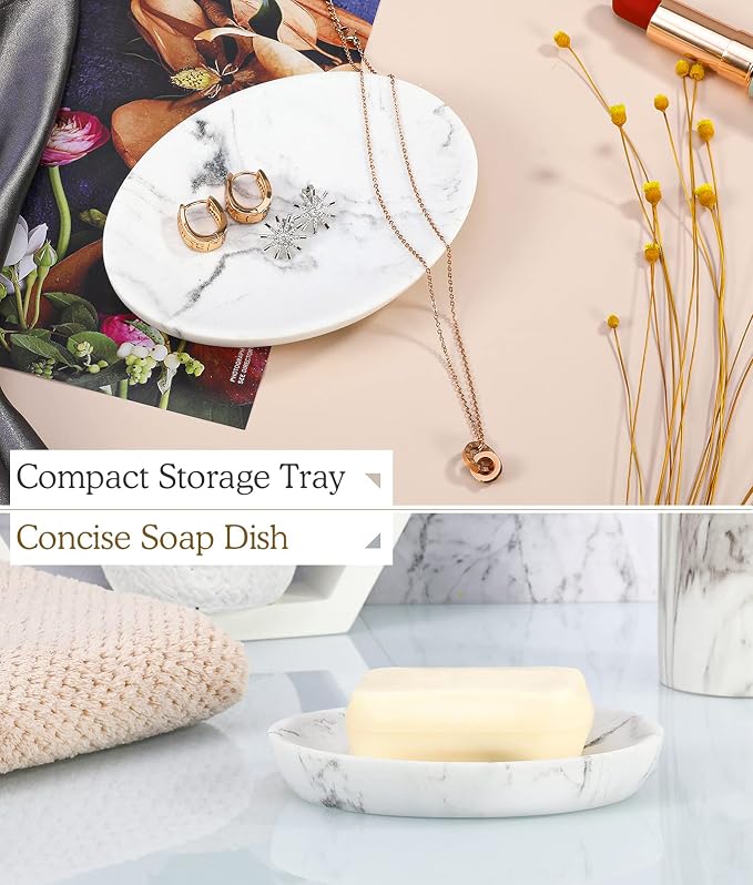 Luxspire Soap Dish, Resin Soap Tray Soap Holder Container Box, Marble Pattern - Image 3