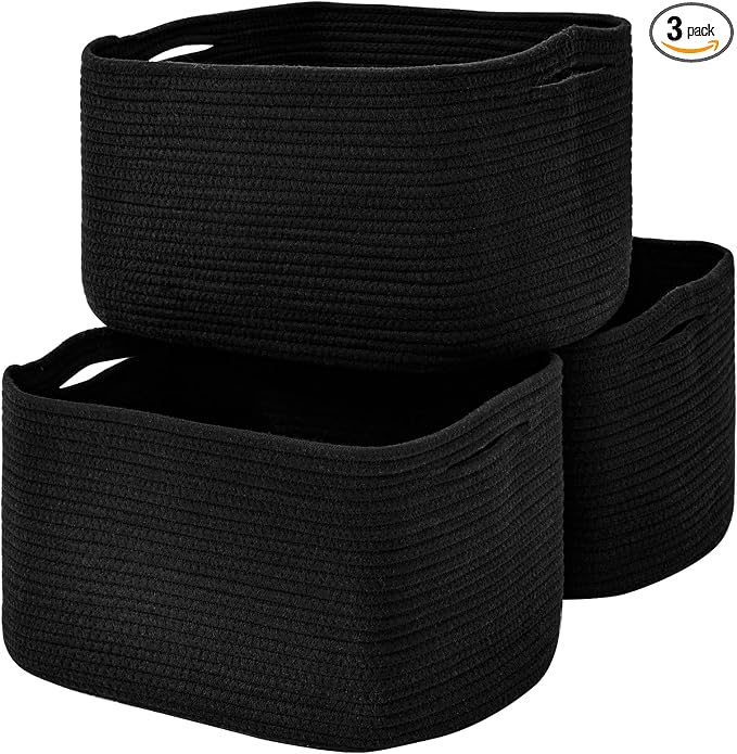 Large Storage Baskets for Organizing Shelves, Woven Cotton Rope Bins for Baby by ICERZCZ