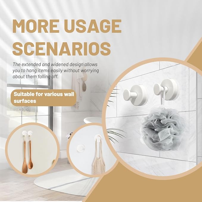 4pcs Suction Cup Hooks for Shower, Shower Towel Suction Hooks, No Drill Towel - Image 2
