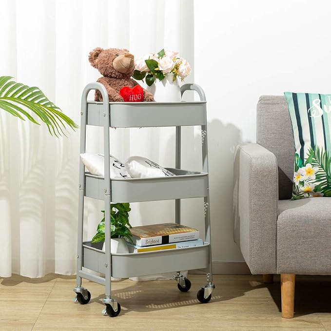 AGTEK Makeup Cart, Movable Rolling Organizer Cart, 3 Tier Metal Utility Cart - Image 2