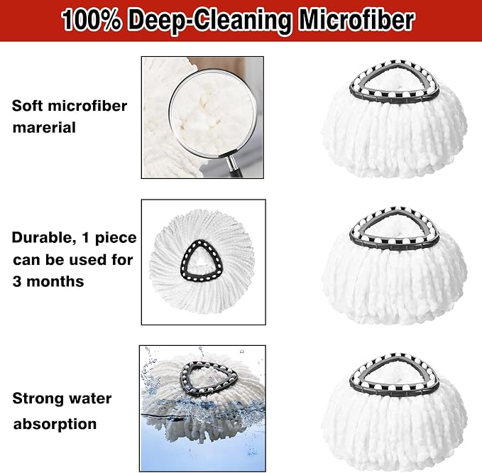 12 Pack Spin Mop Replacement Heads, 100% Microfiber Spin Mop Refill - Image 4