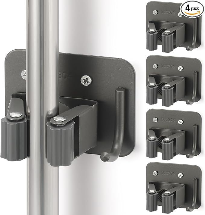 Broom Holder Wall Mount Screw Drilling, Sturdy Heavy Duty Stainless Steel Mop by Unknown