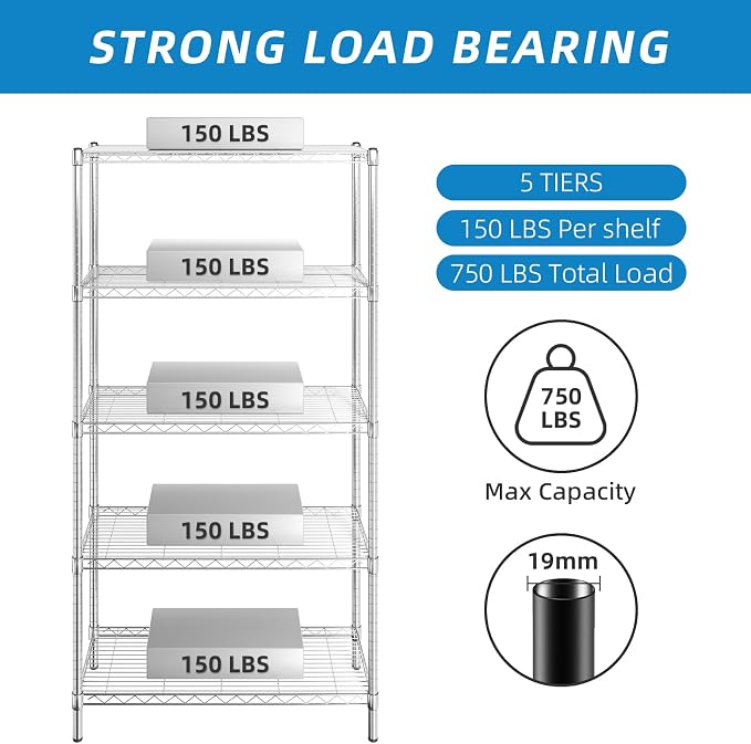 5-Shelf Adjustable Metal Shelf Wire Shelving Unit Storage Rack Display Shelf - Image 4