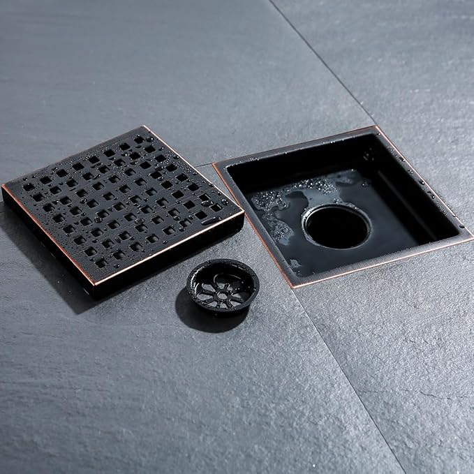 RANDOM Oil Rubbed Bronze Shower Drain Square 6 Inch Shower Floor Drain Grate & - Image 8