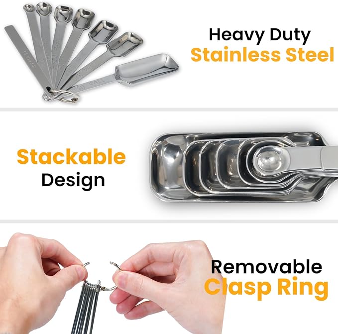 Stainless Steel Measuring Spoons Set of 13, Includes 7 Rectangular Measuring - Image 2