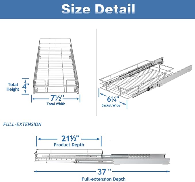 ROOMTEC Pull Out Cabinet Organizer, Cabinet Pull Out Shelves 7½" W x 21½" D - Image 3