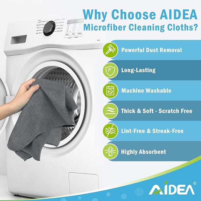 AIDEA Microfiber Cleaning Cloth Grey 50PK, Microfiber Towels - Image 2