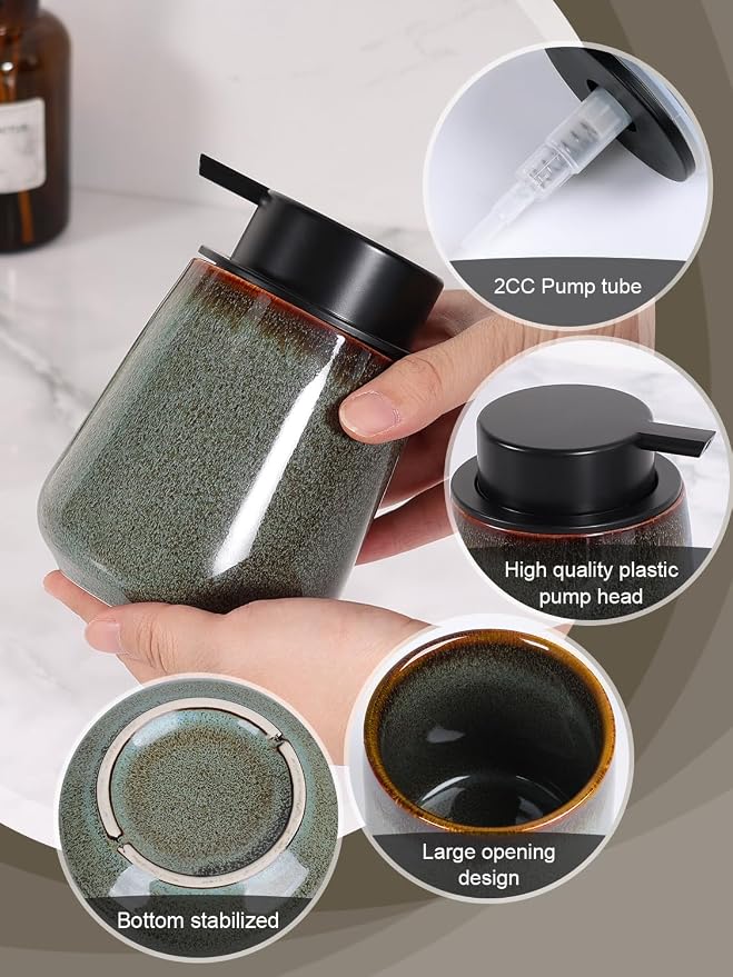 INGOFIN Ceramic Lotion Dispenser - 12 oz Refillable Hand Soap Dispenser Bathroom - Image 5