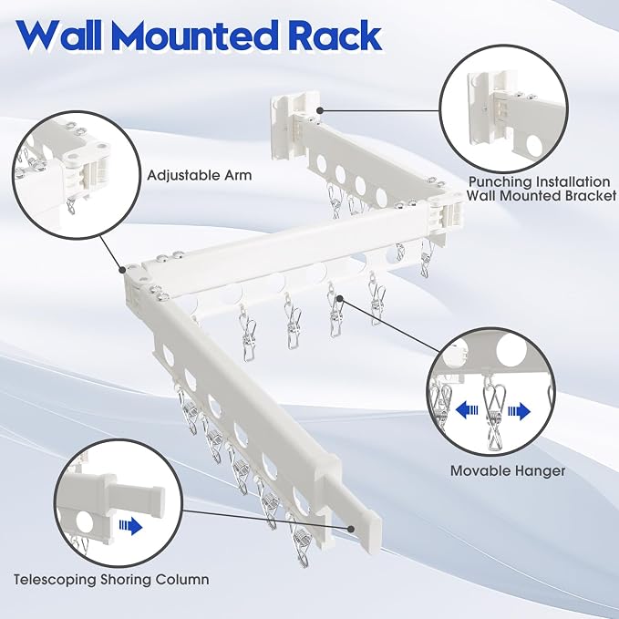 Clothes Drying Rack Foldable Wall Mounted Drying Rack 3 Fold White-Laundry - Image 5
