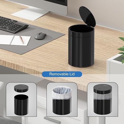 Mini Trash Can for Desk with Pop Up Lid, 1.5L Tiny Trash Can for Desk, 0.4 Gal - Image 3