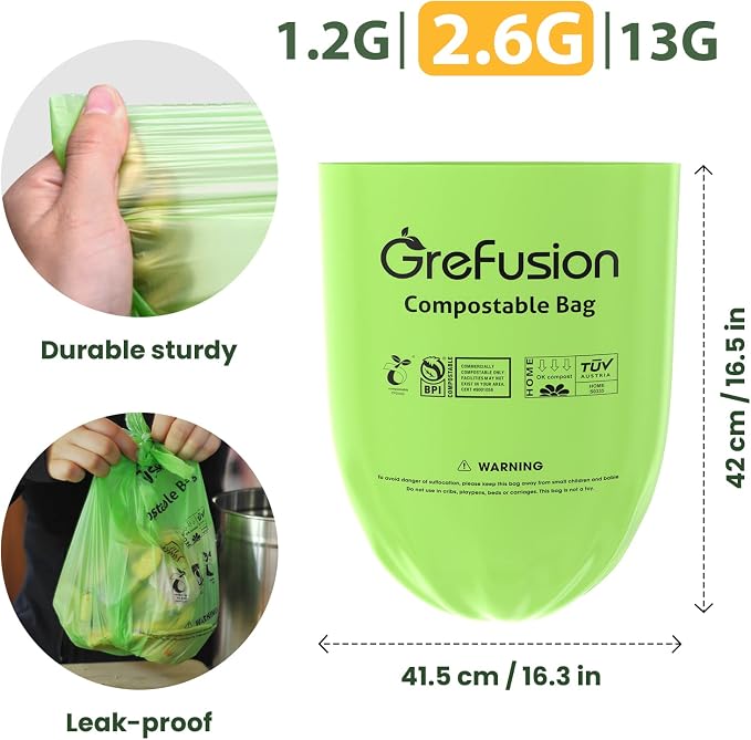 GreFusion Compostable Trash Bags, Small 2.6 Gallon, 0.72 Mils Thick, Eco - Image 3