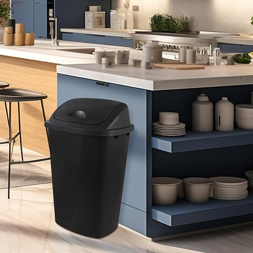 Zopnny 4-Pack Lidded Trash Can, 13 Gallon Black Plastic Garbage Bin - Image 5