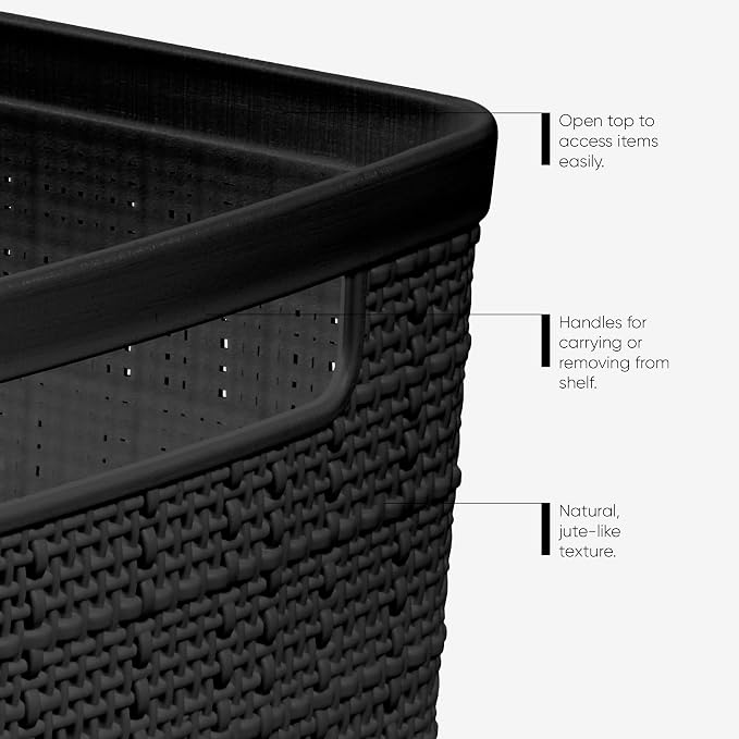 Curver Set of 8 Jute Slim Decorative Plastic Organization and Storage Baskets - Image 4