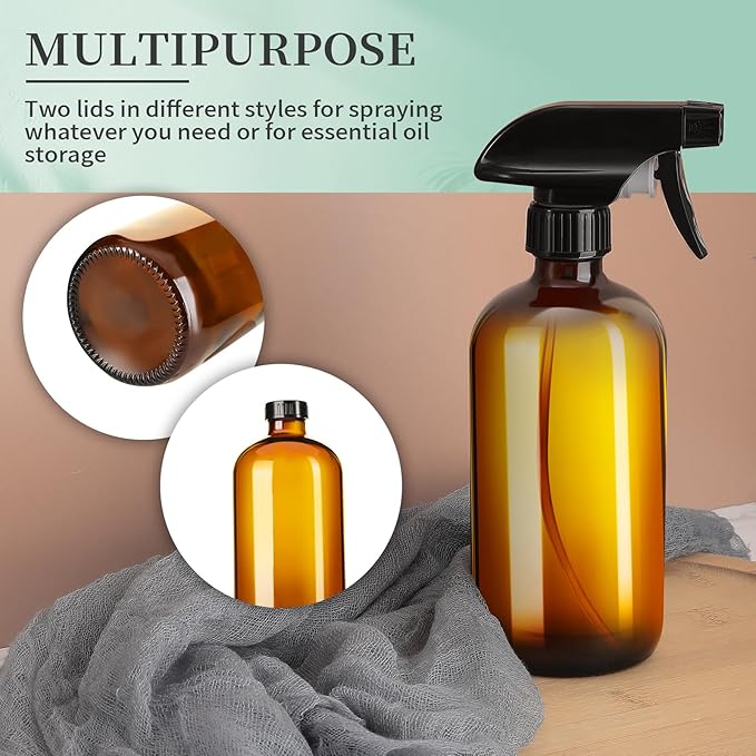 16oz Amber Glass Spray Bottles, 4 Pack Glass Spray Bottles Refillable Empty - Image 7