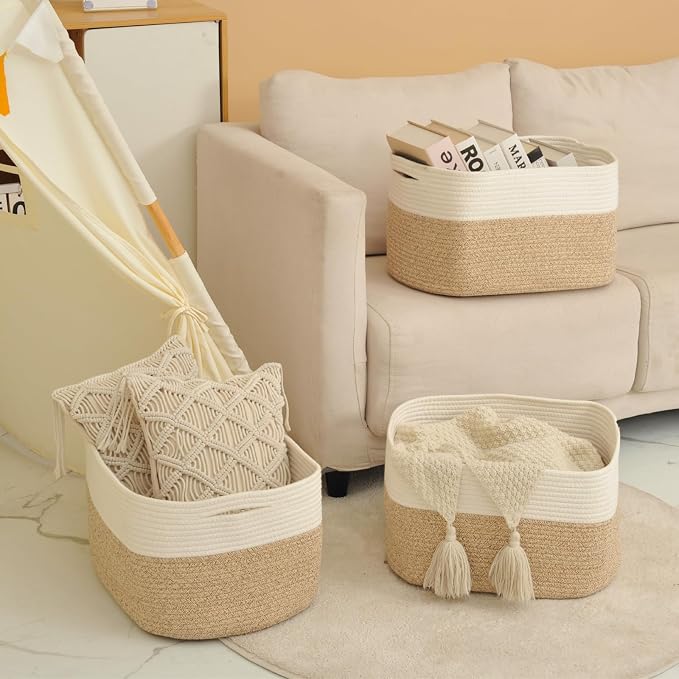 Large Storage Baskets for Organizing Shelves, Woven Cotton Rope Bins for Baby - Image 6