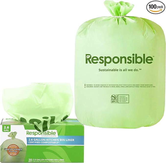 Responsible Products Kitchen Bin Liners, Certified Compostable, Heavy Duty by ResponsibleProducts%C2%AE