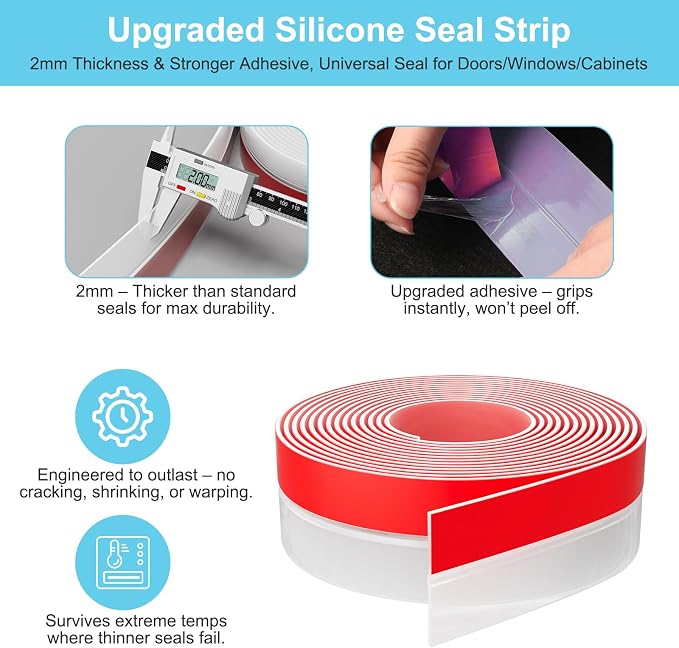 Heavy-Duty 36 ft x 2 in Weather Stripping, Extra Thick 2mm Door Draft Stopper - Image 3