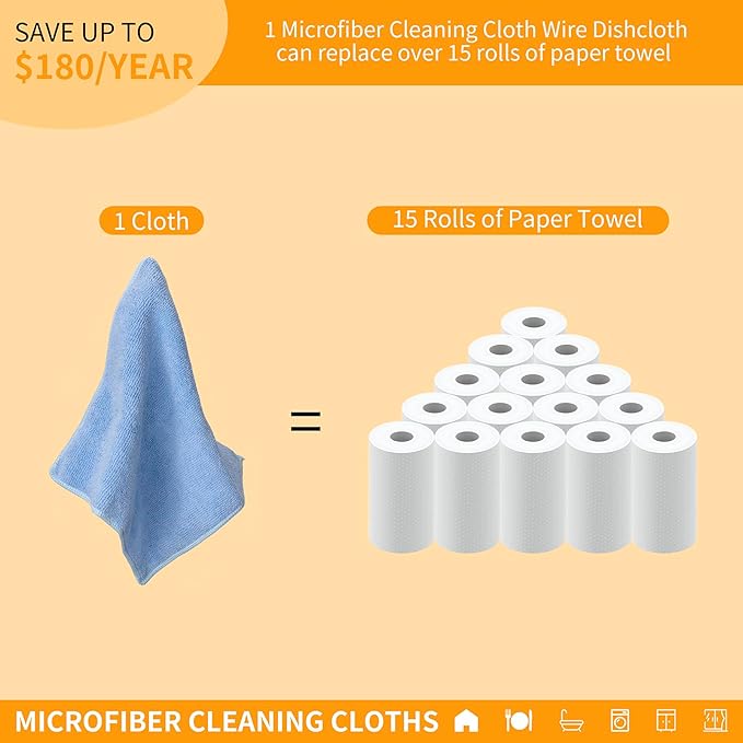 2 in 1 Microfiber Cleaning Cloth Kitchen Towels, Non Scratch Wire Dishcloth - Image 5