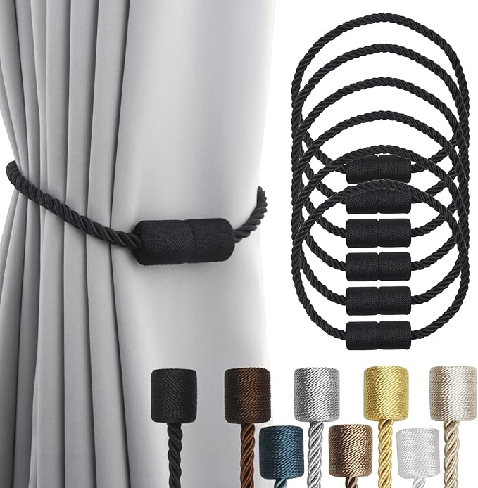 6 Pack Black Strong Magnetic Curtain Tiebacks Outdoor Elegant Decorative Tie by CurtainTiebacks