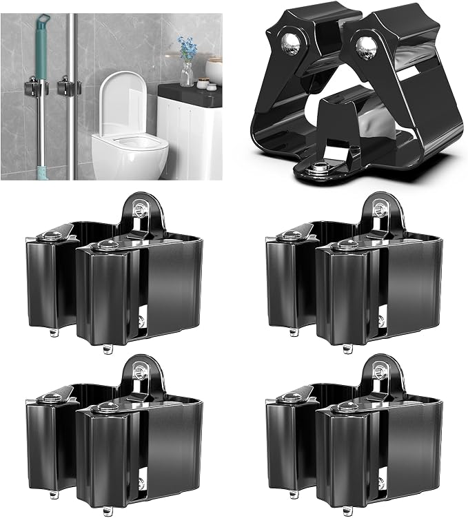3-H Stainless Steel Broom Holder Wall Mount 4-Pack-Heavy Duty Mop Organizer by 3-H