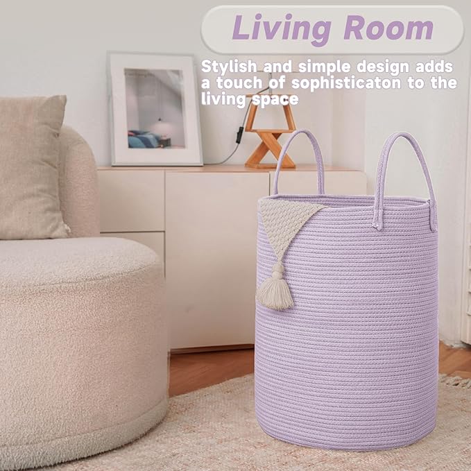 Large Woven Laundry Basket Hamper, 100L Cotton Rope Storage Bin - Image 3