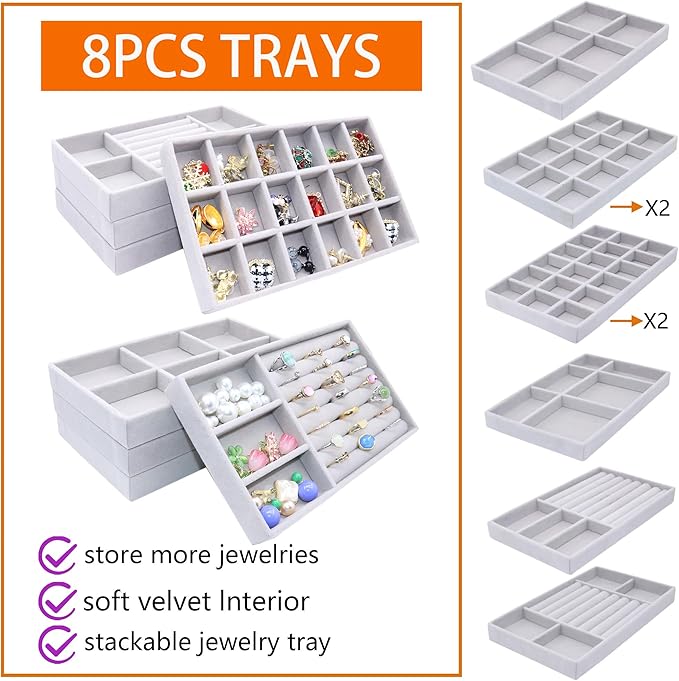 Jewelry Storage 8PACK, Velvet Jewelry Organizer Trays - Image 2