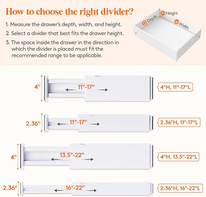 Lifewit 8 Pack Drawer Dividers 4" High, 11-17" Adjustable Dresser Drawer - Image 3