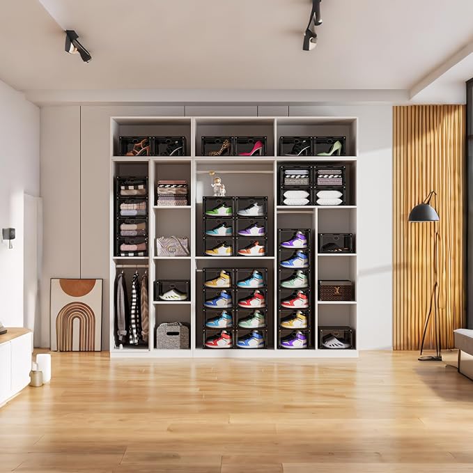 Large Shoe Boxes Clear Plastic Stackable, 8 Pack Drop Side Shoe Storage Boxes - Image 7