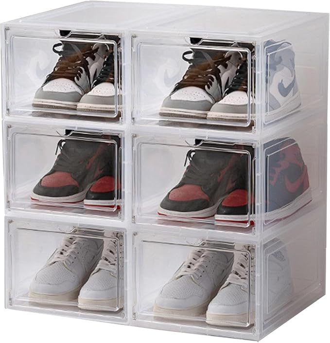 XXL Drop Front Shoe Storage Box Stackable, 6 Pack Shoe Display Case Fit US 15 by Unknown