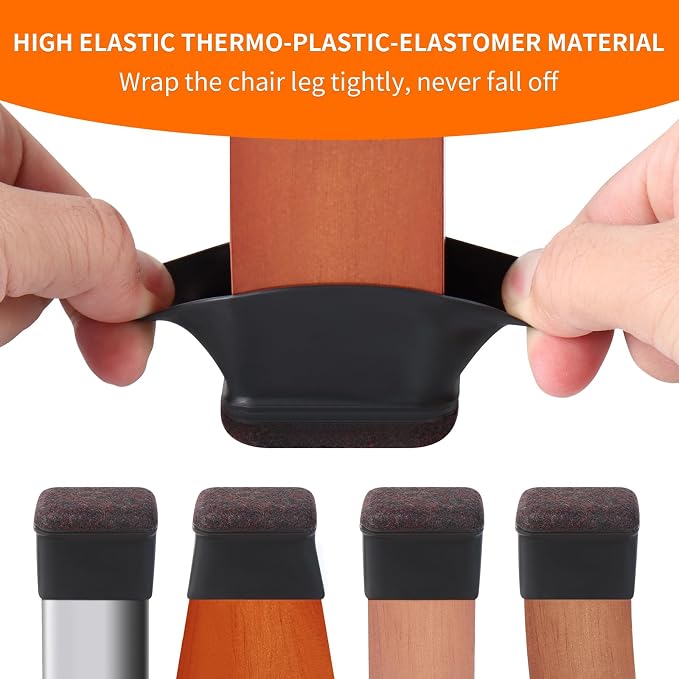Ezprotekt 16 Pcs Rectangle Black Silicone Chair Leg Floor Protectors, Rectangle - Image 3