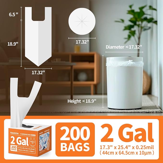 Small Trash Bags with Handles 2 Gallon 200 Count White - Image 5