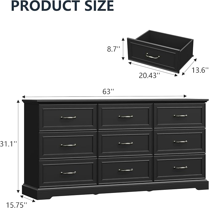 9 Drawer Dresser for Bedroom, Rustic Farmhouse Dresser - Image 2