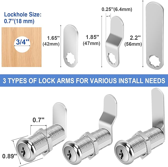 Cabinet Lock with Keys, 1-1/2" Long Cam Locks keyed Alike, Cam Lock Set - Image 3