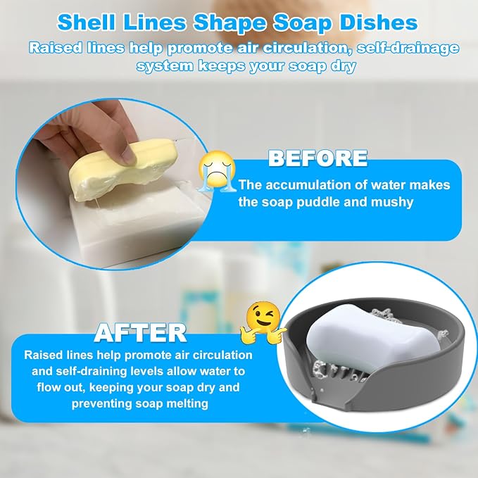 Self Draining Soap Dish, Silicone Suction Cup Soap Holder Tray Savers Container - Image 4