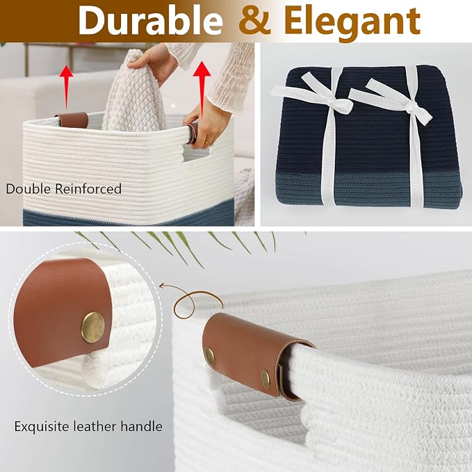 Laundry Hamper 96L Extra Large Laundry Basket, Woven Blanket Basket, Cotton - Image 3